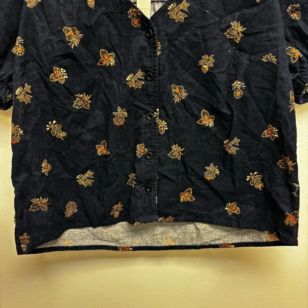 NWT Madewell Corduroy Bubble Sleeve Crop Shirt Britannica Blockprint